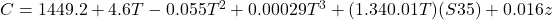 C = 1449.2+4.6T-0.055T^2+0.00029T^3+(1.34−0.01T)(S−35)+0.016z